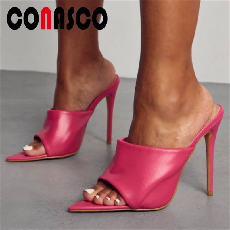 

CONASCO 2022 Women Sandals Thin High Heels Slippers Brand Fashion Concise Sexy Pumps Night Club Party Wedding Summer Shoes Woman