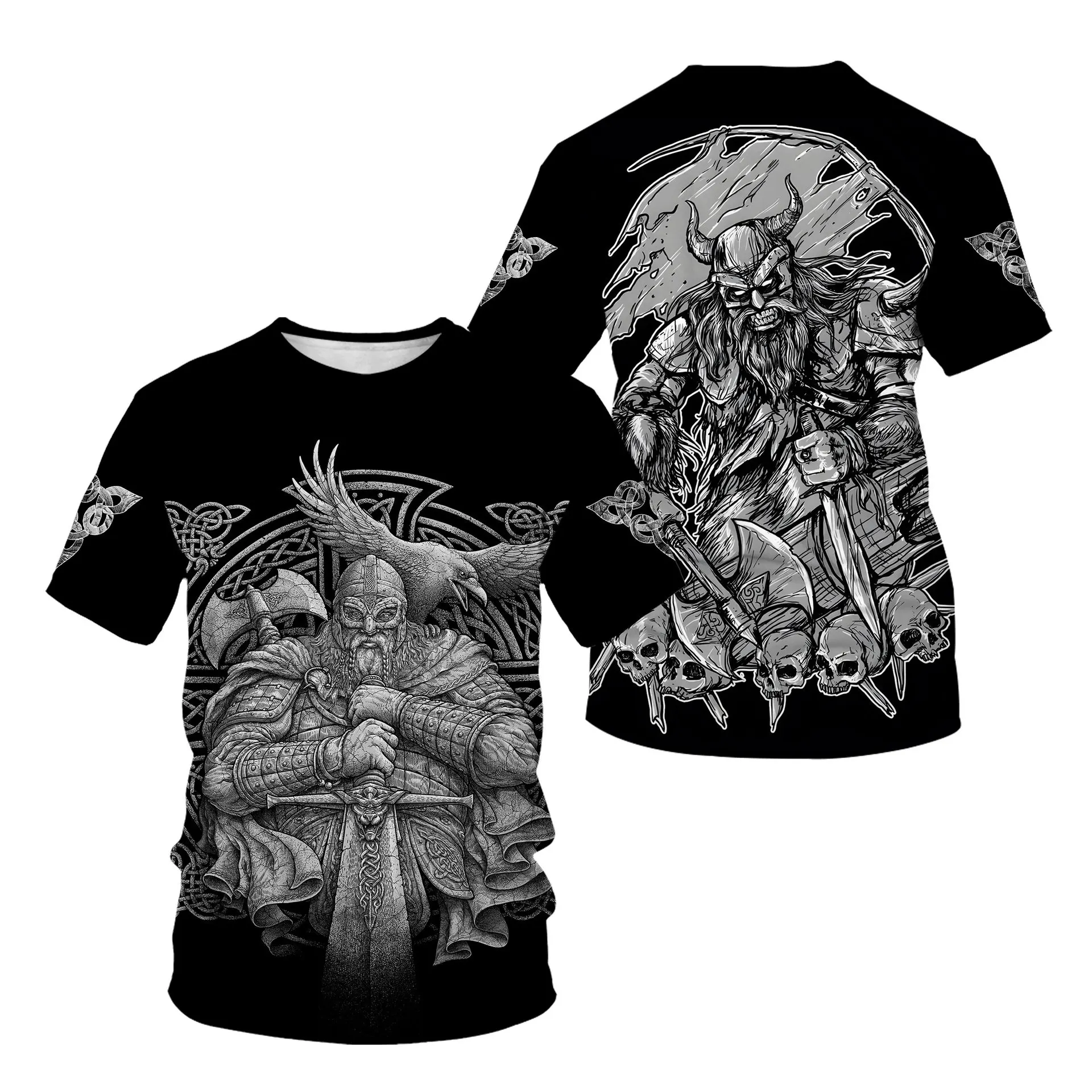 

Vintage Vikings Men's T-shirt Vikinger Black Breathable 3D Printing T-shirt Loose Short Sleeve Top Summer