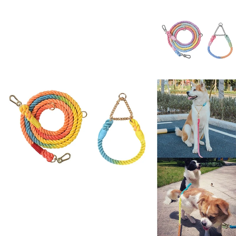

Gradient Color Dog Half Pinch Collars Dogs Leashes Rope Strap Pet Outdoor Walking Training Long Traction Rope