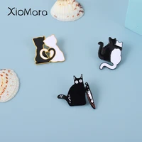 black white kitty enamel pins love the killer cat custom brooches for women men bag backpack badge jewelry gift friend