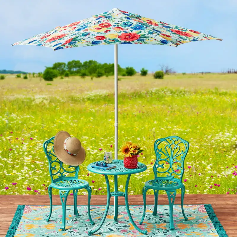 

Delaney Multi-Color Floral 7.5 Foot Hexagon Push-up Patio Umbrella Sun Beach Umbrella Support And Hold Set Rain Gear Garden