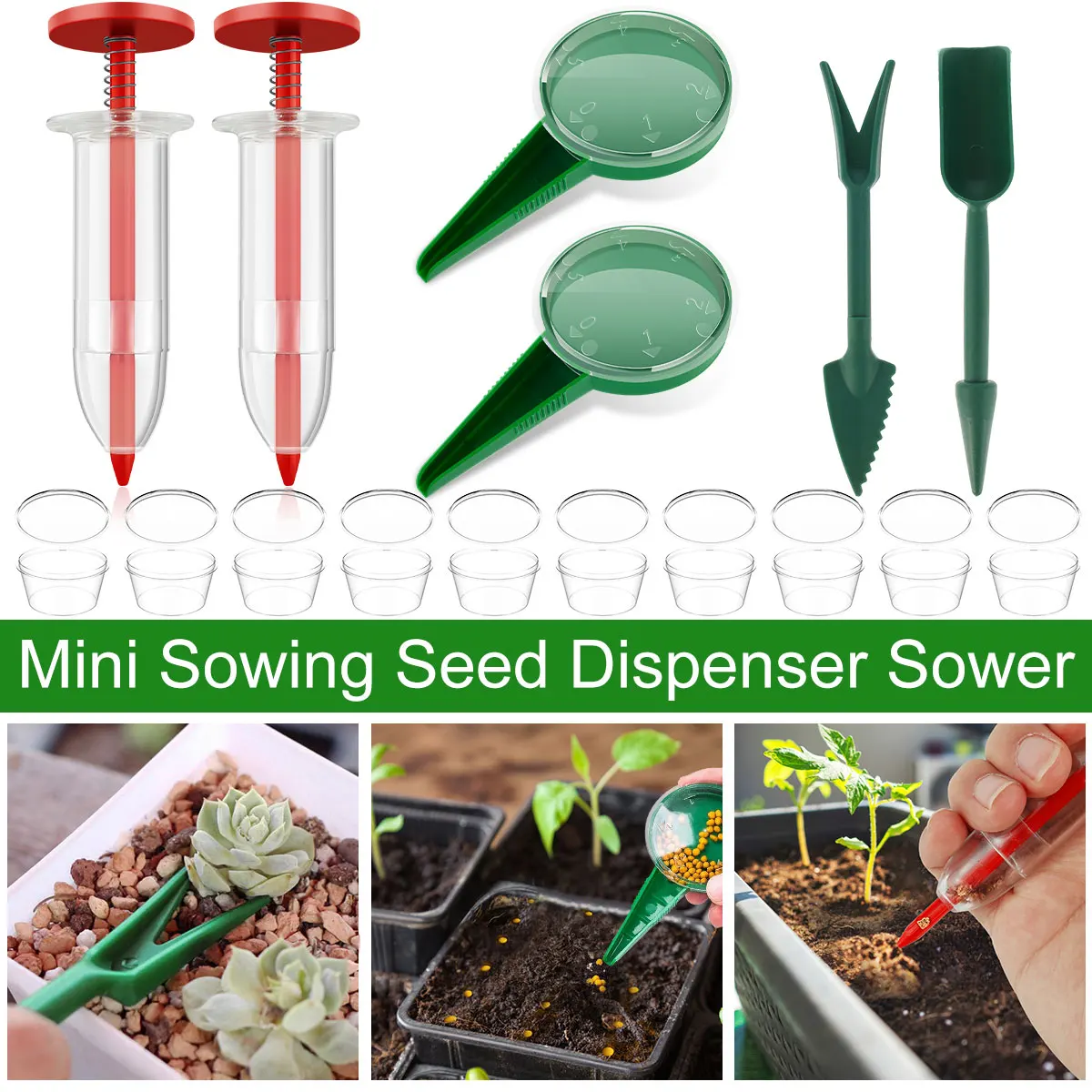 

16Pcs Mini Sowing Seed Dispenser Sower Set Manual Handheld Seed Spreader with 2 Transplanting Tools Lightweight Small Seed