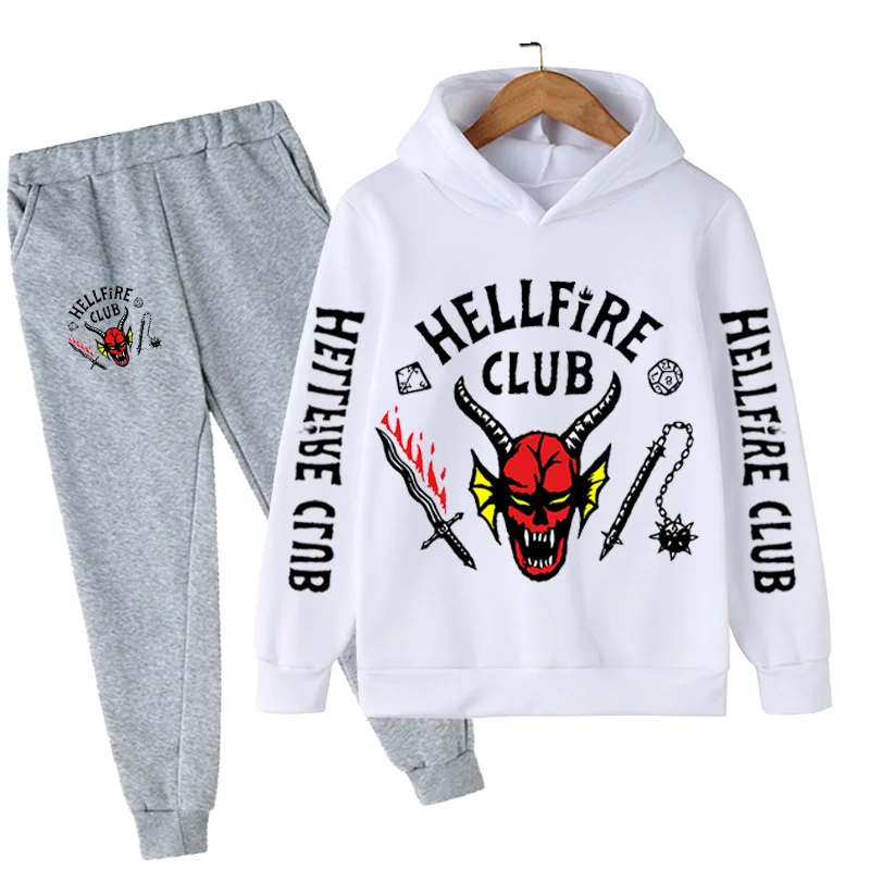 

4-14Years Kids Boys Stranger Things 4 Clothing Sets Girl Cartoon Casual Hellfire Club Hoodies + Pant Kids Children Clothing Suit