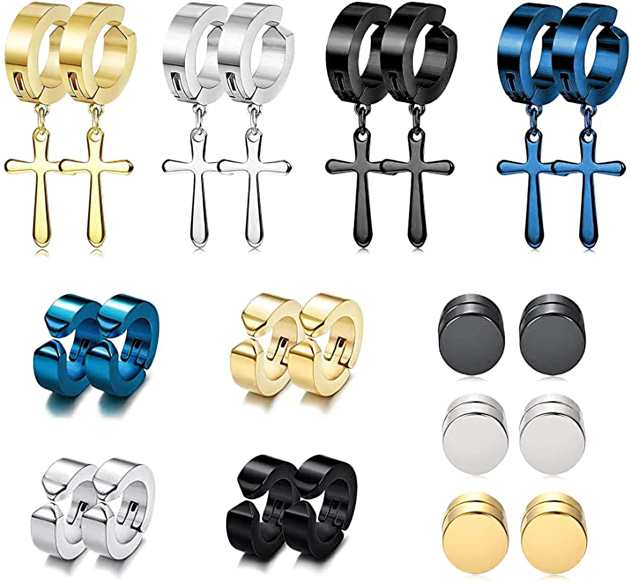 1PC Stainless Steel Cross Pendant Dangle Earrings for Women Hip Hop Punk Men Magnetic Fake Piercing Clip Earrings Jewelry Gifts