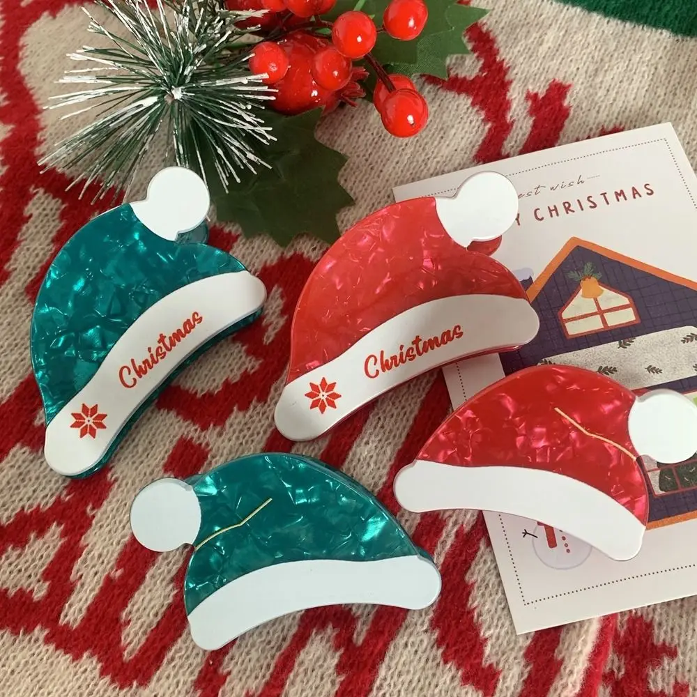 Рождественская шапка с уксусной кислотой ацетатная заколка для волос красная