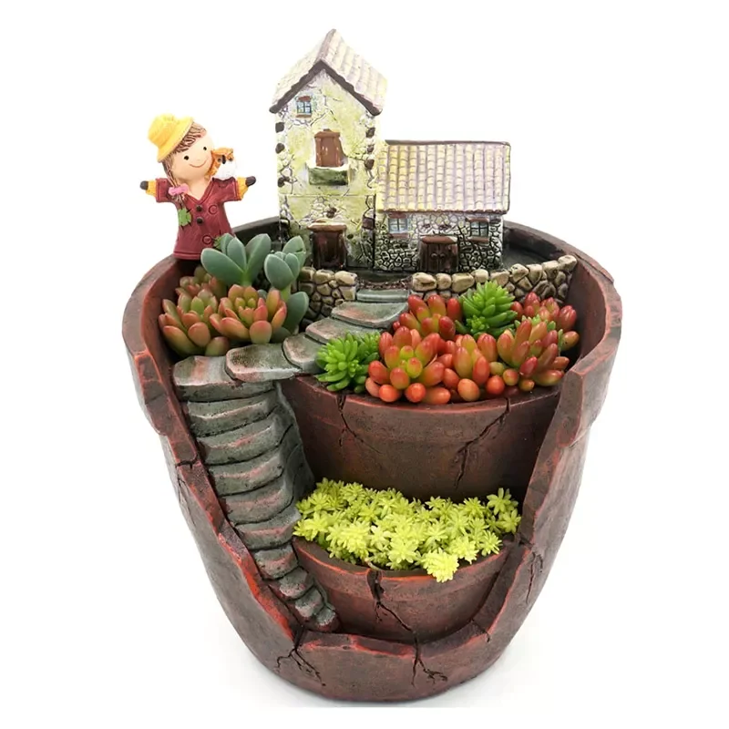 

Retro Farmhouse Flower Pot for Succulents Plants Decorative Planter Mini Bonsai Flowerpot Fairy Garden Home Desktop Decoration