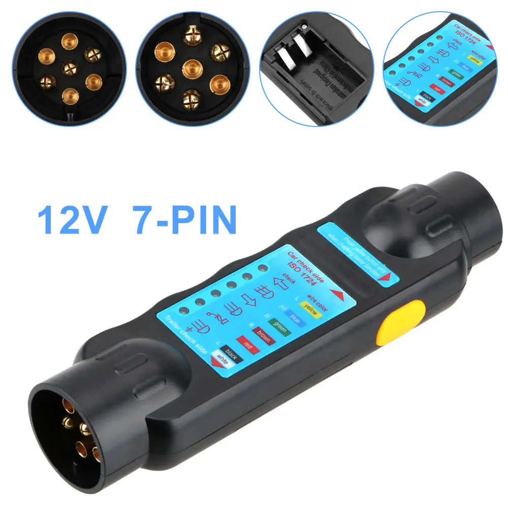 

7 Pin 12V Car Towing Tow Bar Light Wiring Tester Towing Light Tester Trailer Circuit Connection Test Plug Socket Diagnostic Tool