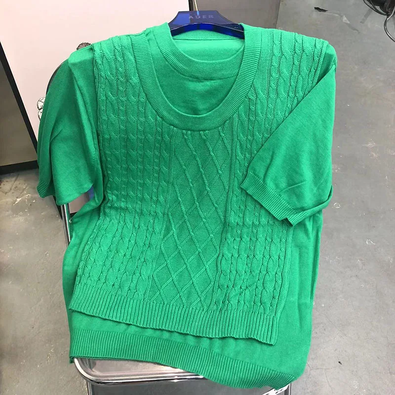 

ADER ERROR Knit Short Sleeve Fake Two Piece Knit Heart Men Women 1:1 ADER Oversize Sweater