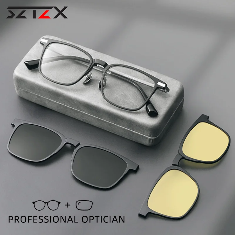 SZTZX 3 в 1 очки для близорукости с магнитной клипсой мужские поляризационные