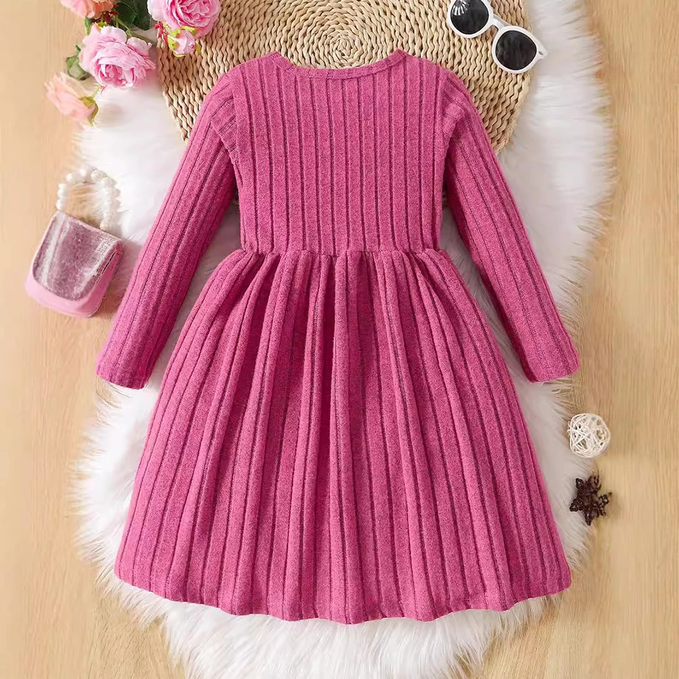 Girls Autumn and Winter Knitted Sweater Dress Solid Color Soft Long Sleeve Children Christmas Costume Birthday Casual Wear