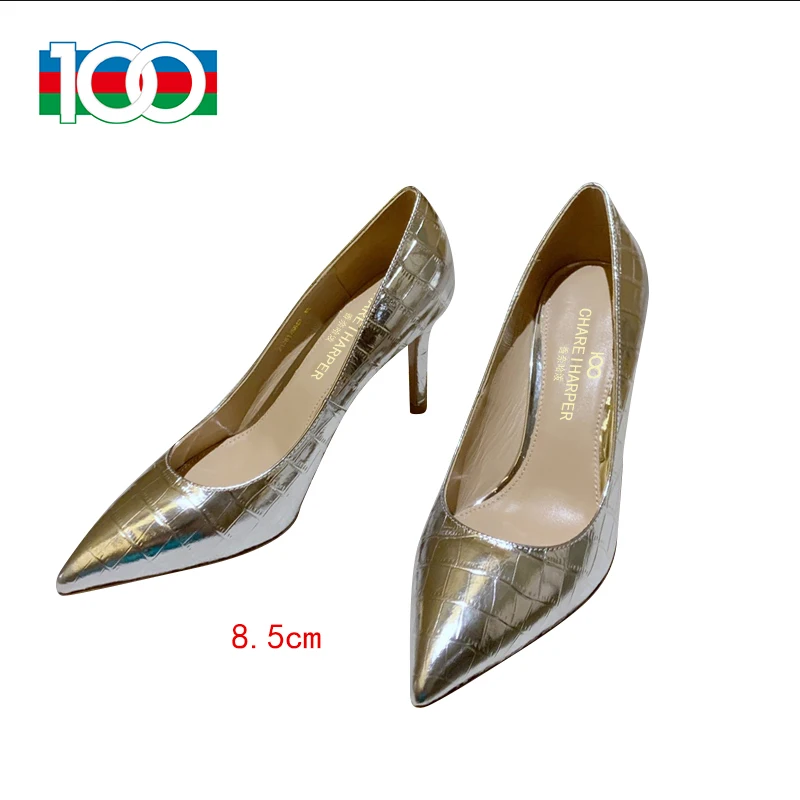 

Italian 100Ross metallic patent leather 10.5cm high heel women's shoes, pointed crocodile soft leather upper, original singl