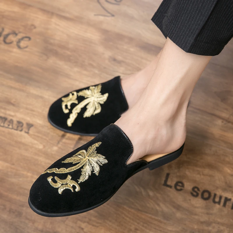 

Мужские туфли с вышивкой, повседневные лоферы, уличные тапочки Muller, модная летняя обувь без подошвы, лето