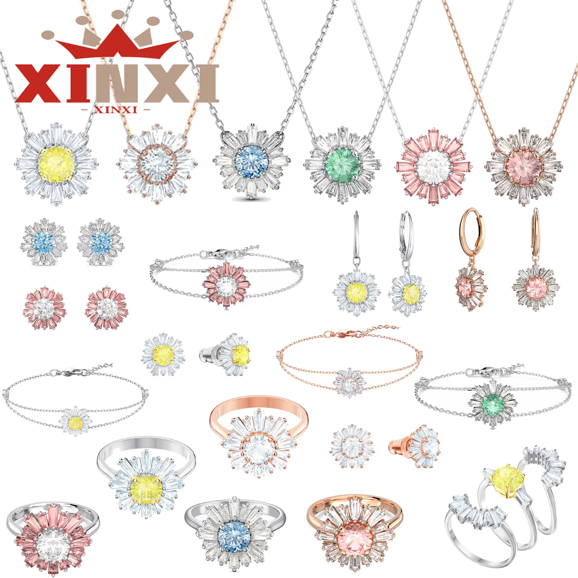 Daisy Flower Yellow Blue Stainless Steel Necklace Earring Bracelet Irregular Ring Fine Anniversary Jewelry Accessories for Women