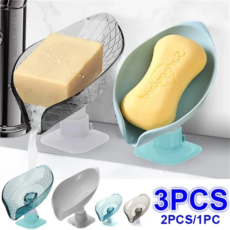 

1/2/3Pcs ​Leaf Shape Soap Box Drain Soap Holder Bathroom Accessories Suction Cup Soap Sponge Dish For Bathroom Soap Container