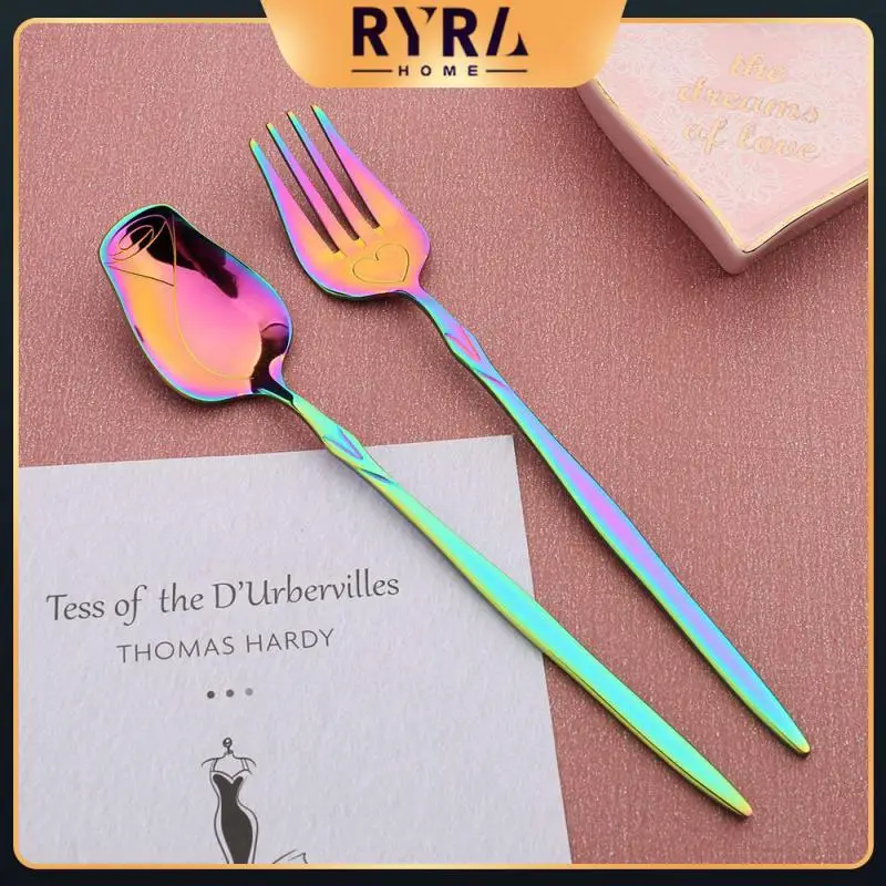 

1pcs Dessert Spoon Colorful Colors Durable Coffee Spoon Creative Retro Coffee Scoops Stainless Steel New Rose Flower Spoon Spoon