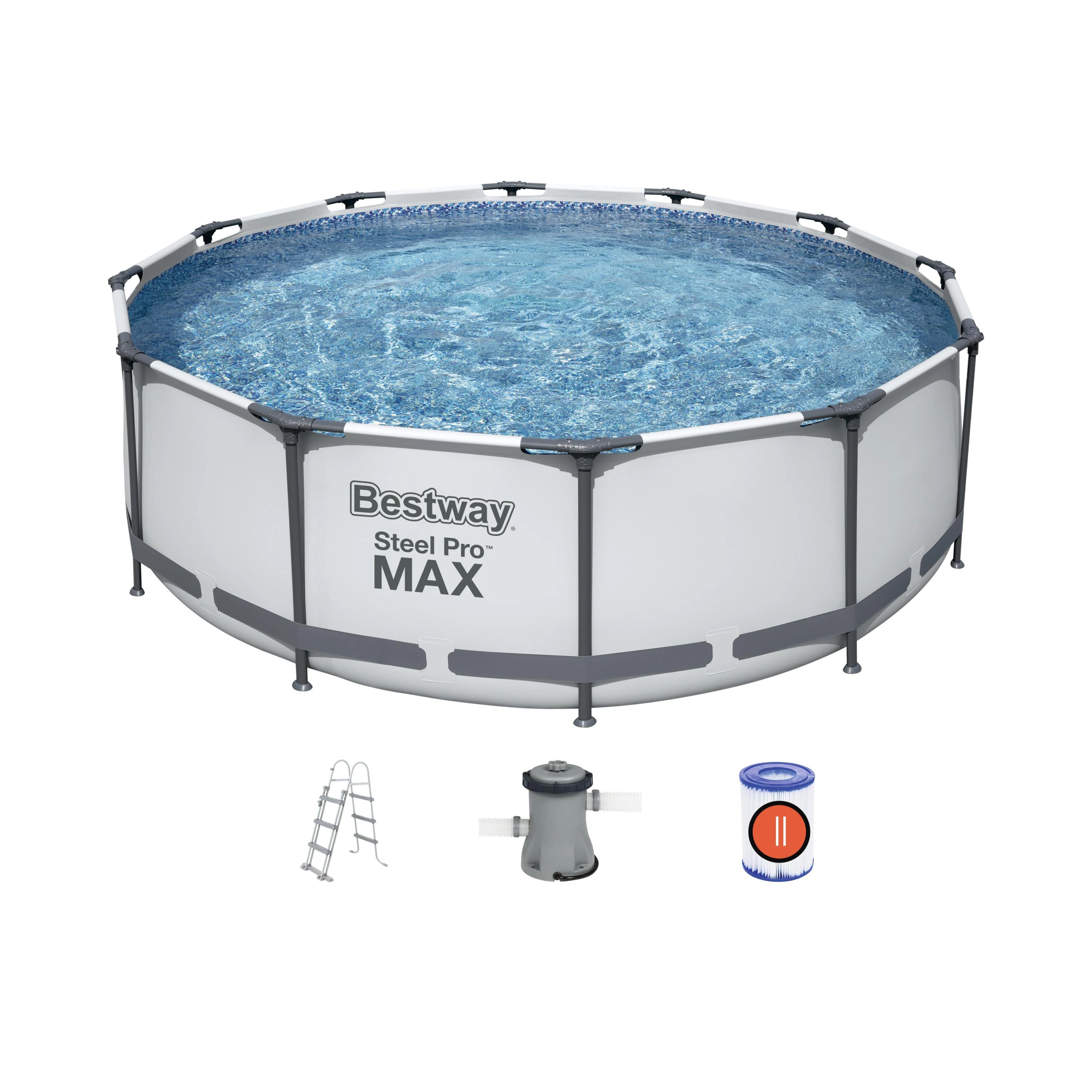 

56418 Outdoor swimming pool with ground round supporting metal frame
