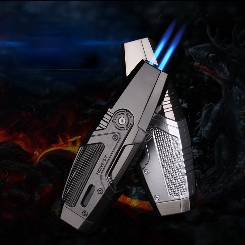 

New Metal Windproof Butane Lighter Turbo Jet Spray Gun Dual Flame Kitchen Torch Outdoor BBQ Cigar Lighters Gift For Men