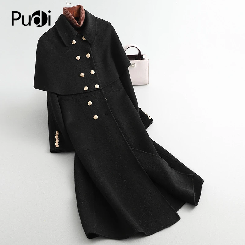 

PUDI 2020 Women Fall/Winter new fashion wool jacket wool fur coat jacket female lady's long style pocket leisure clothes RO914