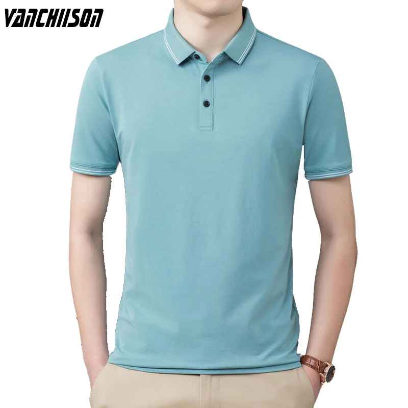 

Мужская хлопковая футболка с отложным воротником, зеленая, черная, белая однотонная футболка с короткими рукавами, лето 00039026