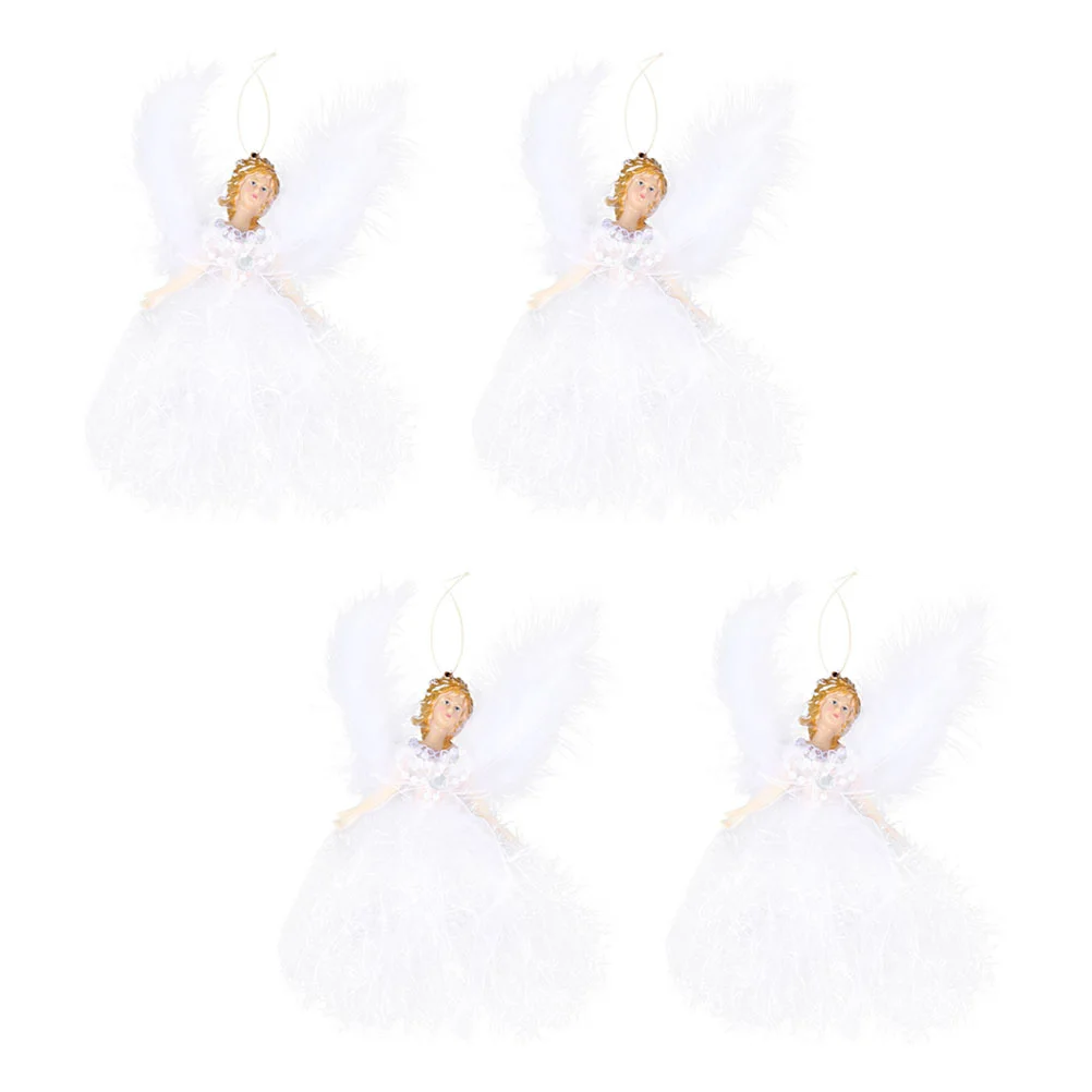 

4pcs Christmas Decoration Christmas Tree Pendant plush Xmas Tree Decoration hanging Pendant White Resin angels