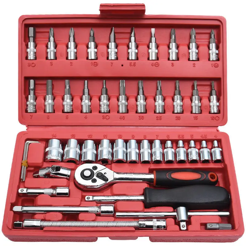 

46pcs Socket Ratchet Car Repair Tool Wrench Set Head Ratchet Pawl Socket Spanner Screwdriver Professional Metalworking Tool Kit