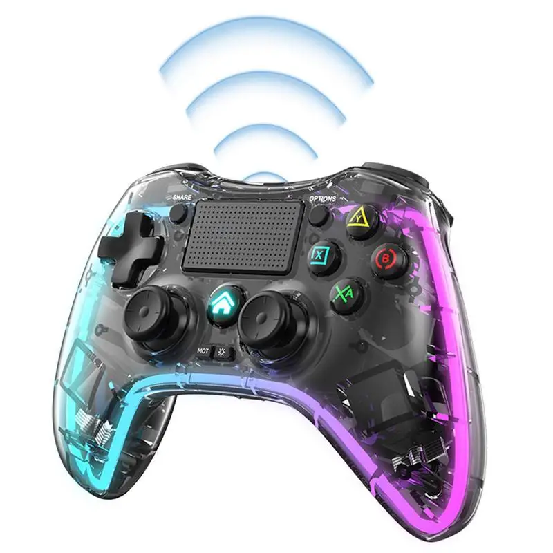 Clear Wireless Controller With 8 Colors Adjustable LED Lighting For Playstation 4/PS4 Pro/PS4 Slim/forPS3 Controller