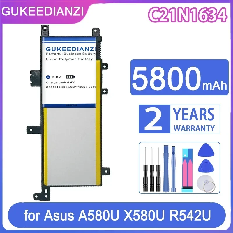 GUKEEDIANZI Сменный аккумулятор C21N1634 5800 мАч для Asus A580U X580U X580B A542U R542U R542UR X542U V587U FL5900L FL8000U