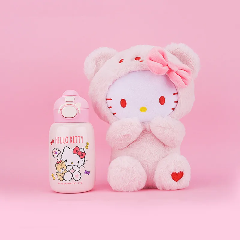 

Sanrios Anime HelloKittys Kawaii Cartoon 316 Stainlesss Steel 520ML Portable Insulated Water Cup with Plush Cup Cover Girls Gift