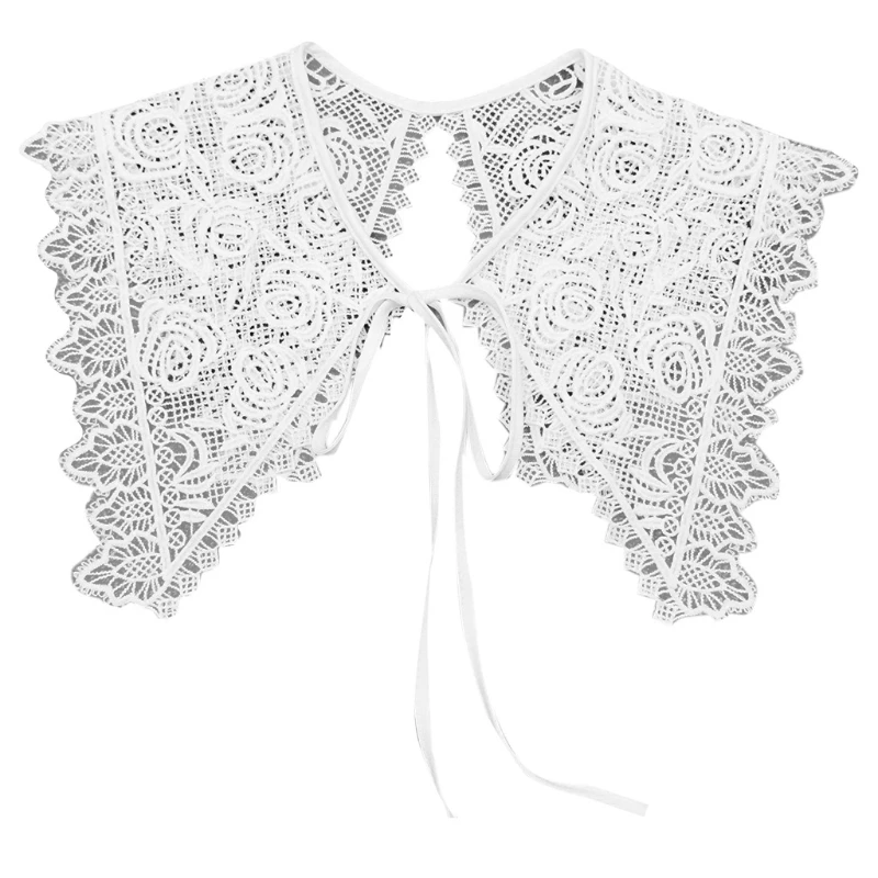 

Women Milk Fiber Detachable Fake Collar Shawl Embroidery Rose Floral Dickey Cape