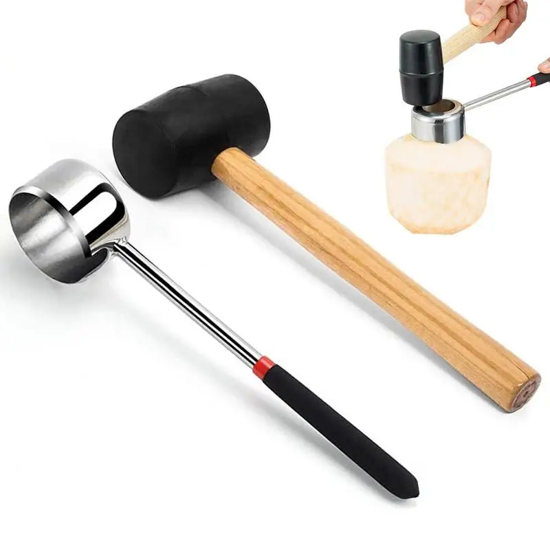 

Coconut Opener Tools Easy To Use Stainless Steel Coconut Opening Tool Useful Durable Kitchen Gadgets Rubber Mallet And Coconut