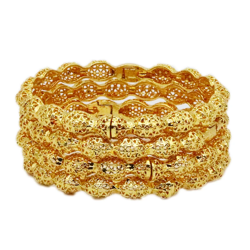 

4pcs Gold Copper Women's Bracelets Men's Dubai Wedding Bracelets Ethiopian Bracelets and Bracelets African Jewelry Arabian