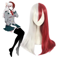anime todoroki shoto cosplay short straight wig woman long straight white red color matching my hero academia boku no hero cos
