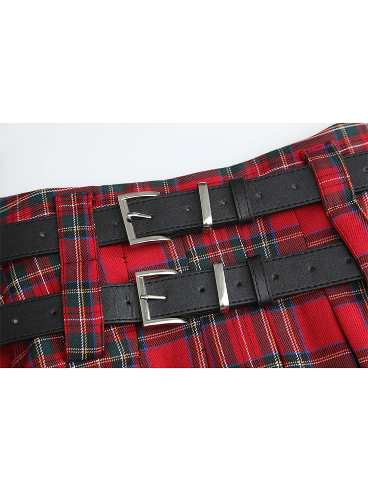 Юбка-трапеция плиссированная в клетку с завышенной талией