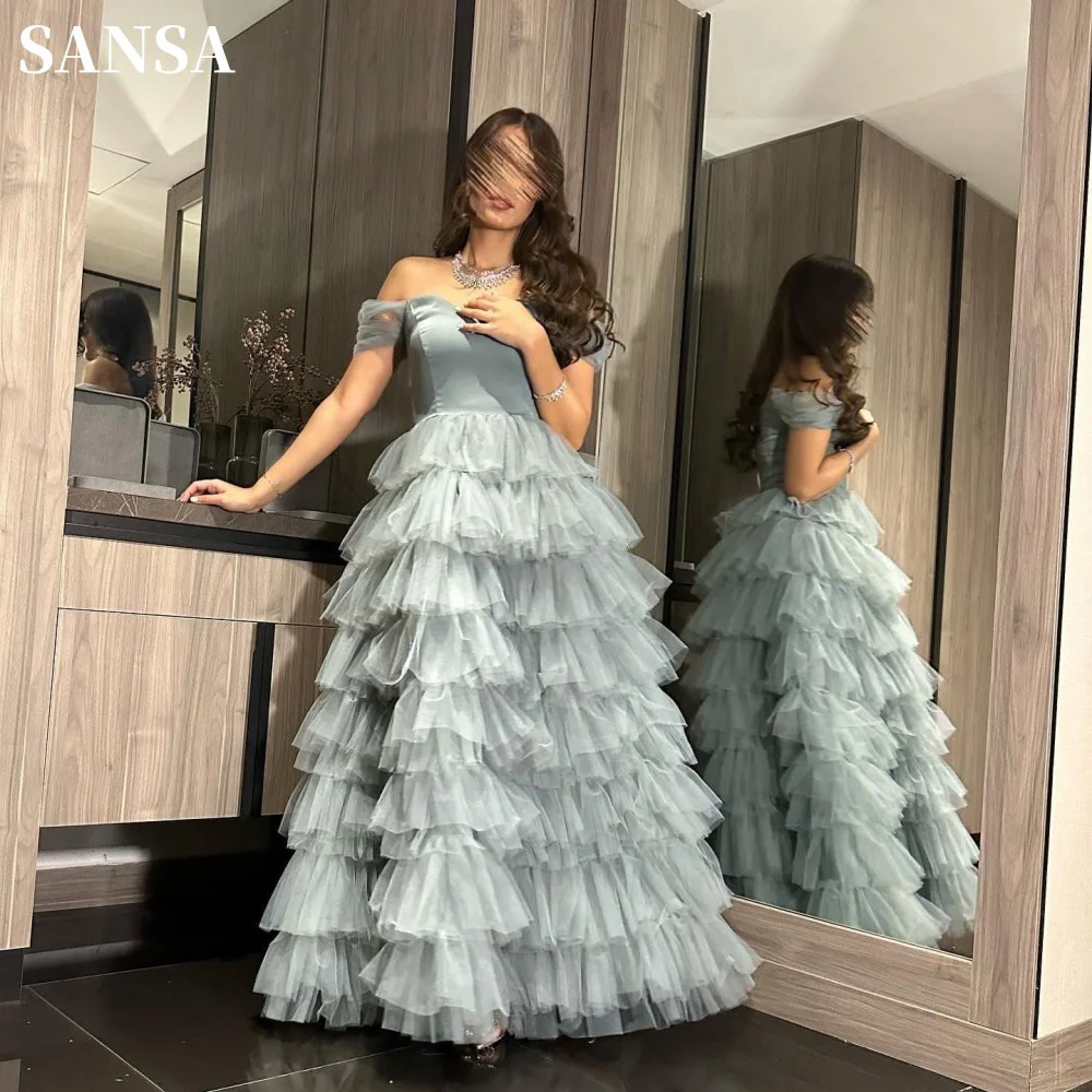 

Женское многослойное платье Sansa, серое или синее платье с открытыми плечами для выпускного вечера, 2023