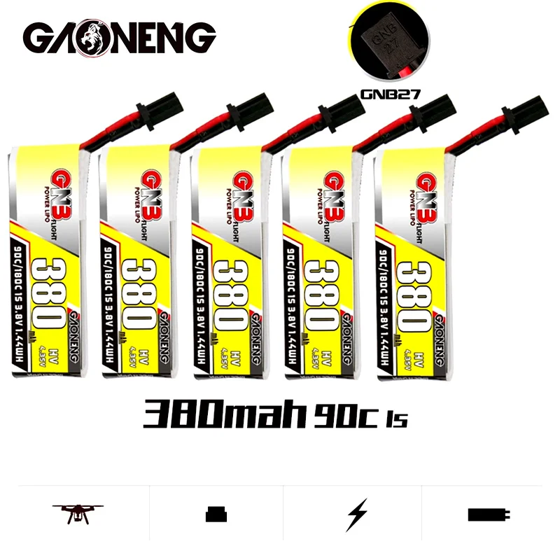 

GNB 1S 3.8V 380mah HV 4.35V 90C/180C LiPo Battery With GNB27 Plug For Tinyhawk Nanohawk FPV 4 axis UAV RC Drone 1S Battery