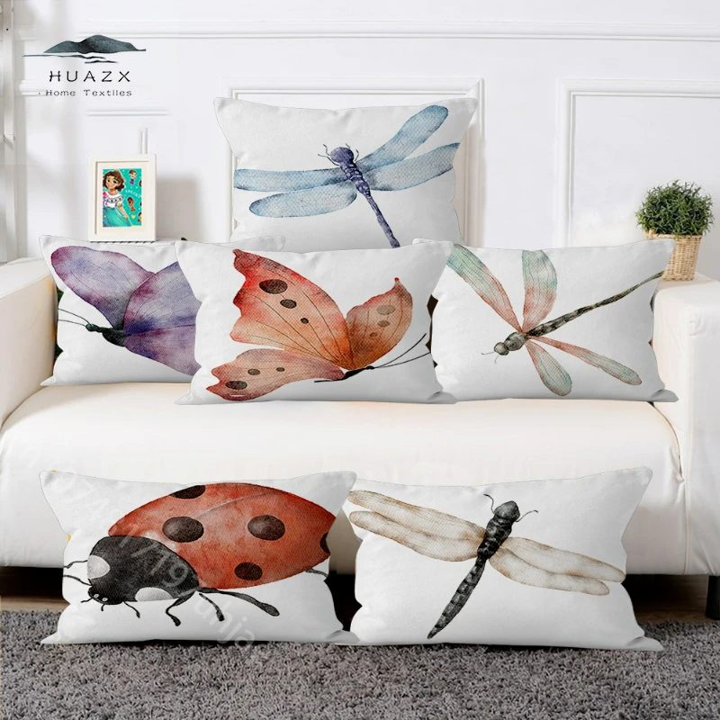 

Watercolor Insect Butterfly Pillow Case Peach Skin Cushion Cover Backrest Chair Pillowcase Pillowcases Decorative Sofa Cushions