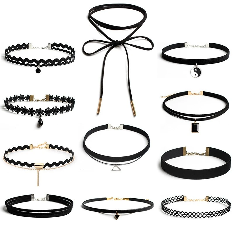 11 Style Goth Black Velvet Choker Necklaces Gothic Style Rope Women Neck Decoration Chocker Jewelry on The Neck Collar for Girl