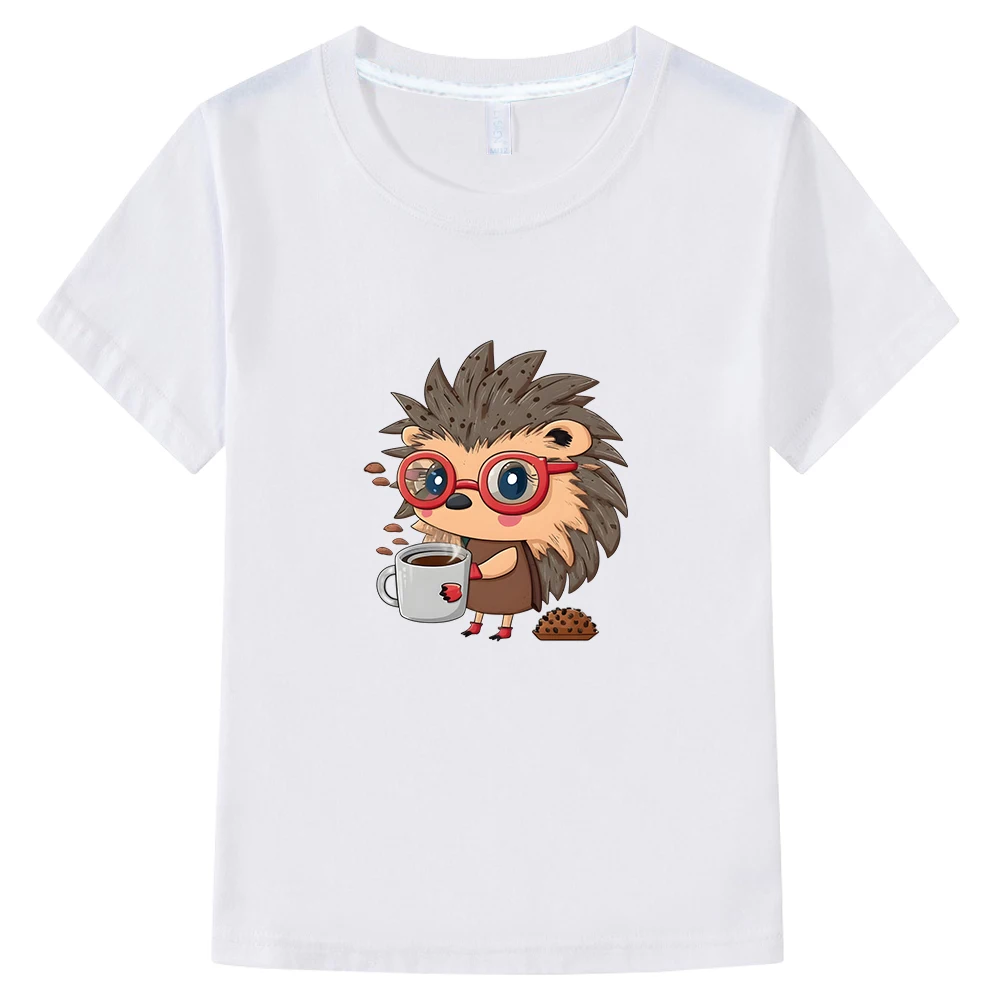 

Kawaii Animal Hedgehog Printing T-shirt 100% Cotton Boys and Girls Children Tshirts Summer Short Sleeve Clothing Kawaii Cartoon
