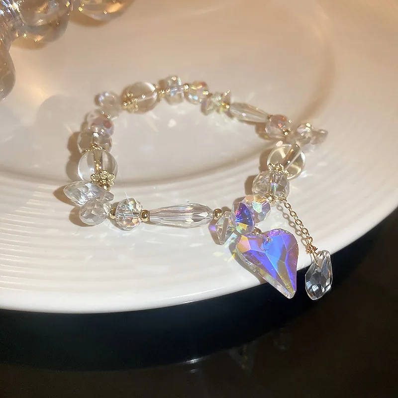 

KAITIN Crystal Heart Irregular Elastic Bracelet Women Japanese Korean Fashion Temperament Bracelet Personality Bracelet Female