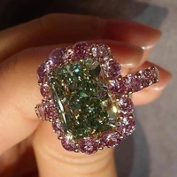 2022 large green stone ring for women wedding jewelry pink round cubic glass filledia ring bague femme anillos mujer