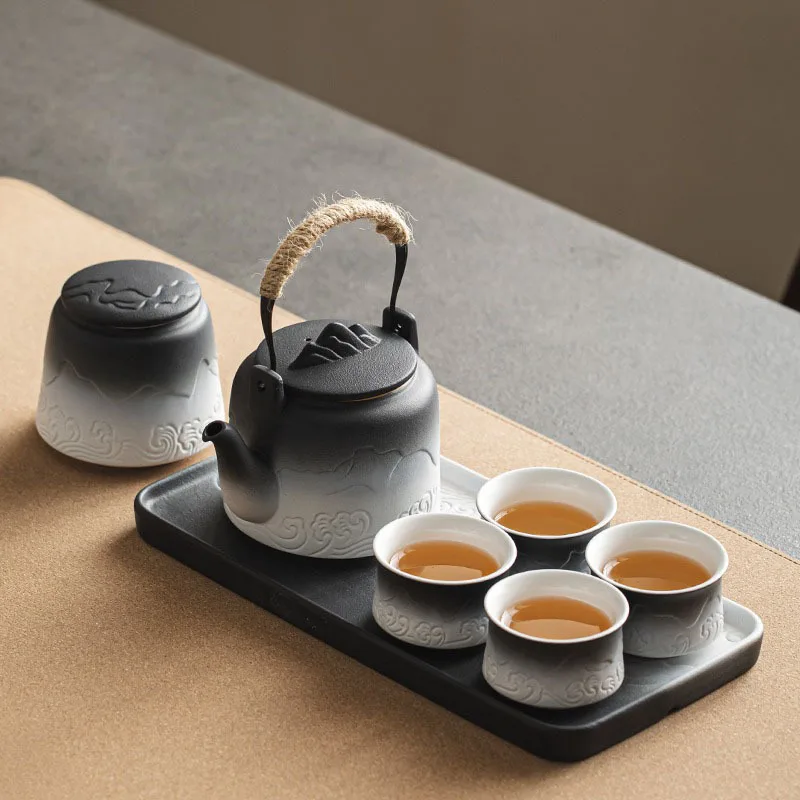 

Чайный набор для дома, гостиной, кунг-фу, чайник с петлей, чайный сервиз, маленький поднос для чая, офисный столовый чайный сервиз, китайский чайный сервиз