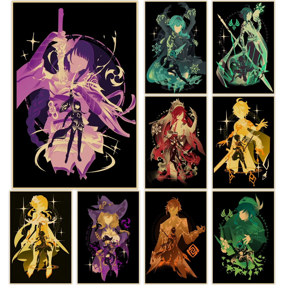 

Japanese Anime Painting Poster Genshin Impact Wall Artwork Print Kraft Paper Vintage Pictures Home Decoration Murals Kids Room
