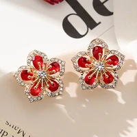 female luxury crystal zircon stud earrings vintage flowers christmas snowflakes temperament earrings girl new year jewelry gifts