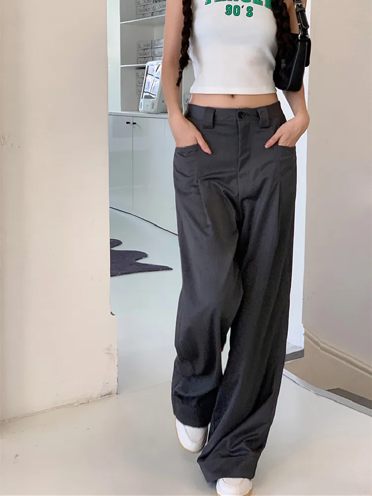 

Женские Мешковатые офисные брюки, однотонные повседневные свободные широкие брюки с высокой талией, уличная одежда в Корейском стиле, осень 2023