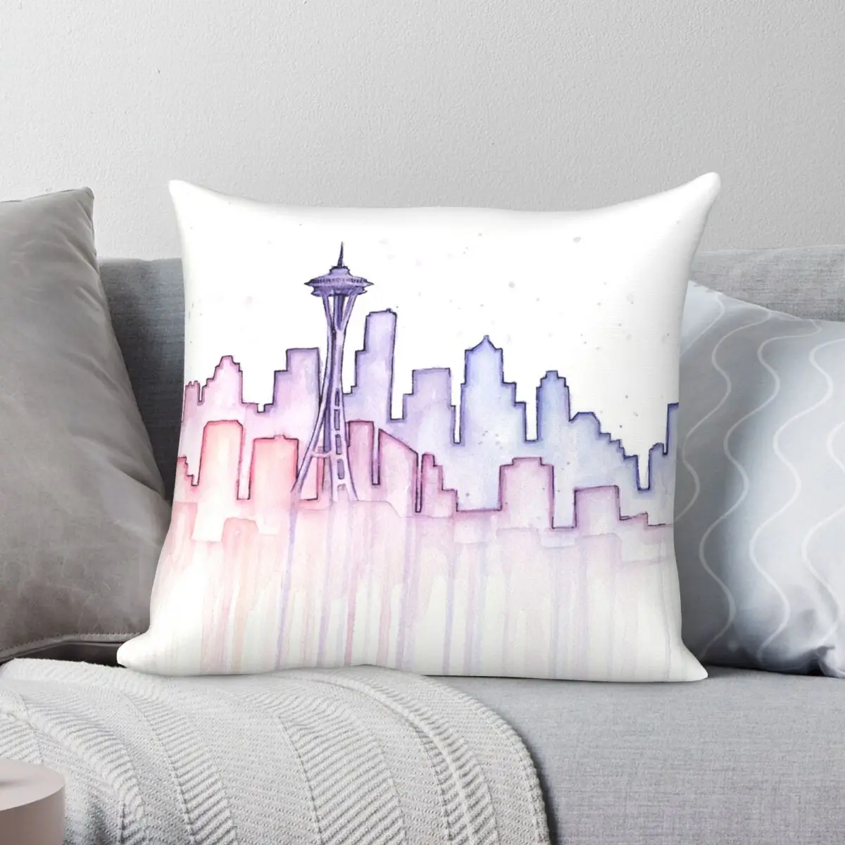 

Seattle Skyline Silhouette Square Pillowcase Polyester Linen Velvet Creative Zip Decor Pillow Case Sofa Seater Cushion Cover