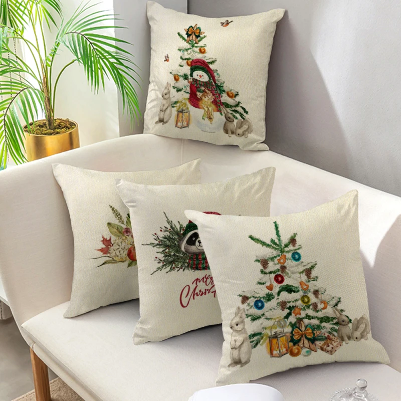 

Short Plush Sofa Cushion Cover Christmas Tree Flower Picture Pillowcase Sofa/Car Home Window Seat Decoration Pillowcase