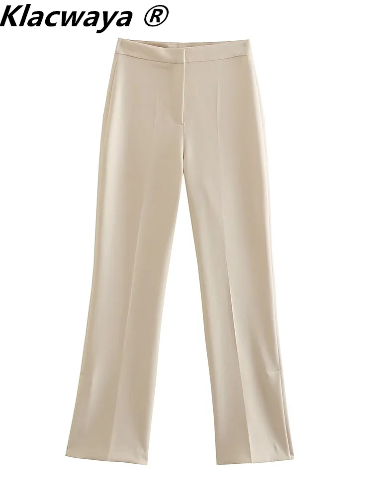 

Klacwaya Women Pants Casual Women Clothing High Waist Pants For Women Flare Pants Trousers