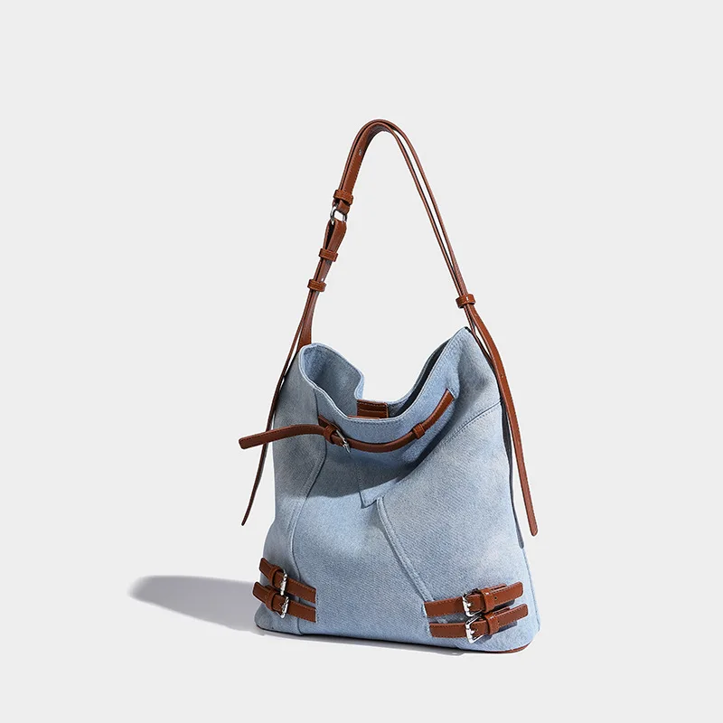Высококачественная универсальная модная джинсовая синяя большая сумка для