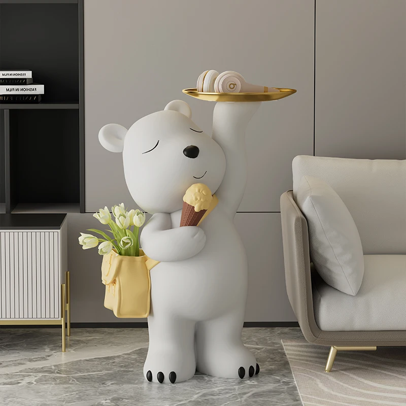 

Home Decor Decoration Living Room Creative Bluetooth Sound Cute Ice Cream Backpack Bear Floor Modern Resin FRP Ornament Statue