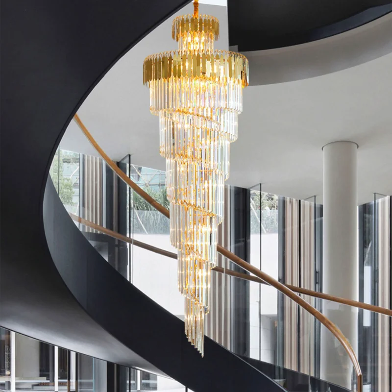 

Светодиодный Подвесная лампа для домашнего декора, Высококачественная дуплексная Строительная Люстра для гостиной, Хрустальная вилла, вращающаяся лестница, длинная люстра